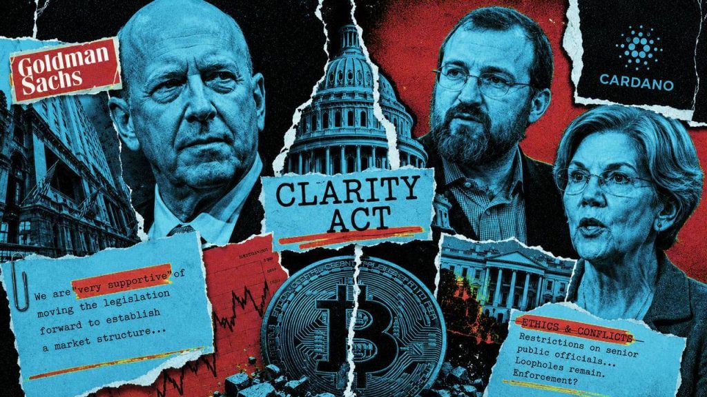 CLARITY Act splits Wall Street and crypto as Goldman Sachs breaks with banks and Charles Hoskinson backs Warren