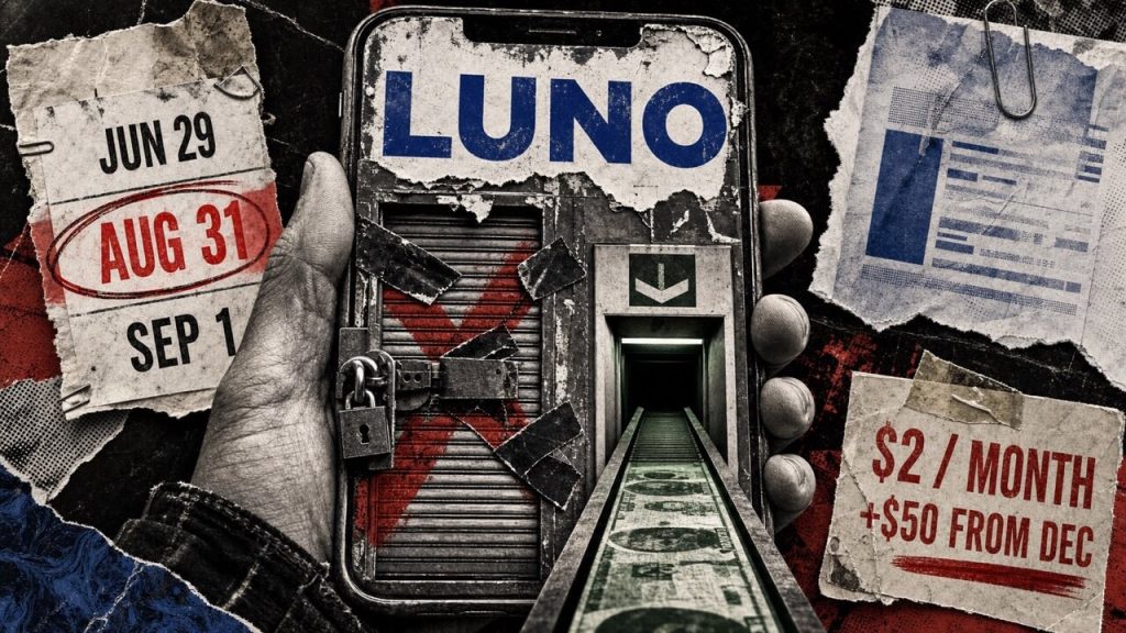 Luno blocks crypto transfers for some users, leaving a late August cash-out deadline before monthly fees hit