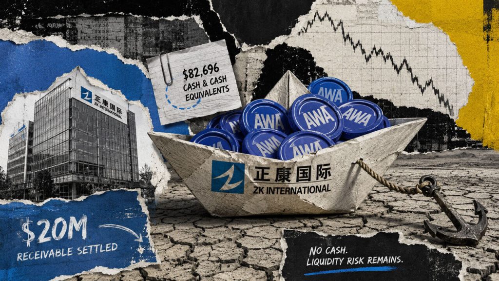 ZK International’s $20M AWA tokens leave cash under $83K