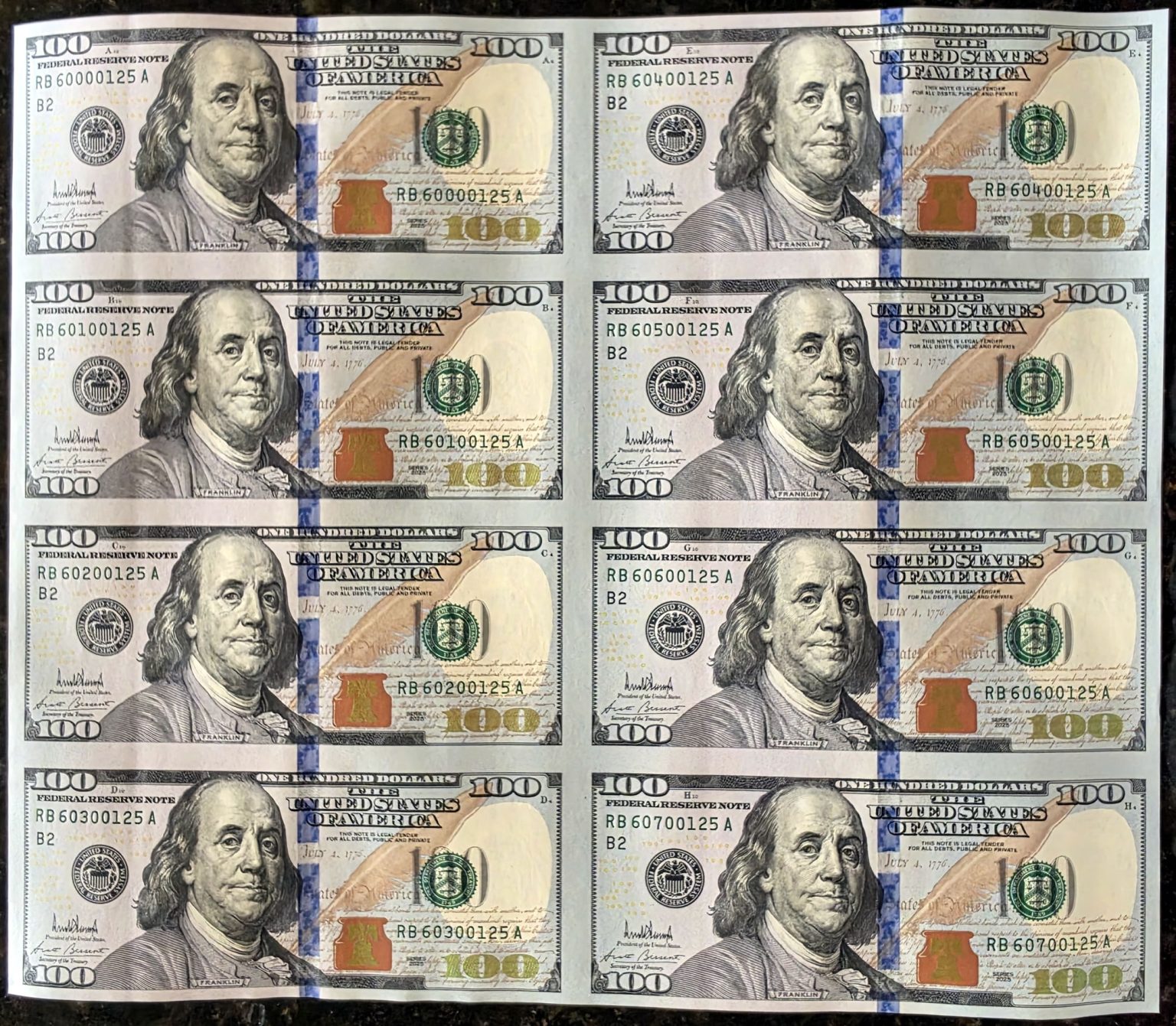 BEP Offers $100 Uncut Currency Sheets With Trump Signature